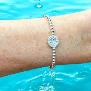 Evil eye beads sterling Bracelet Protection, 925 silver stretch handmade USA